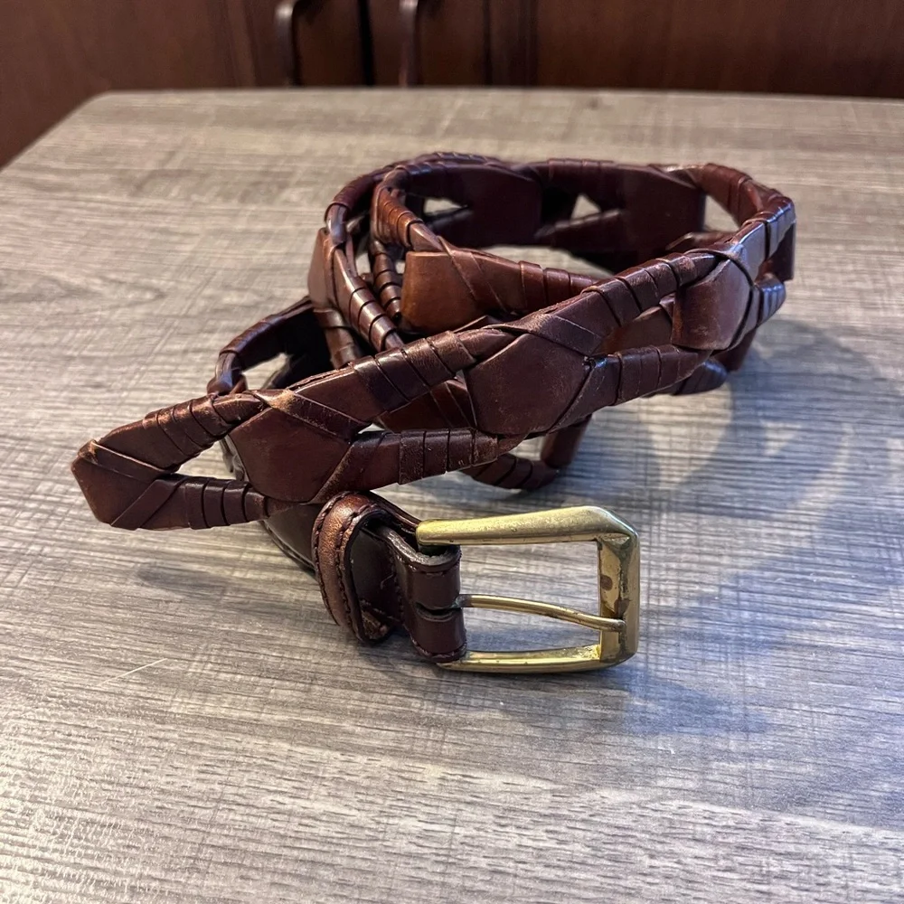 Brighton Brown Braided Leather Belt with Gold Buckle